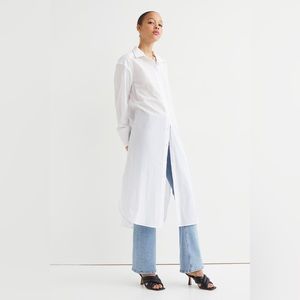 H&M extra long white button up shirt